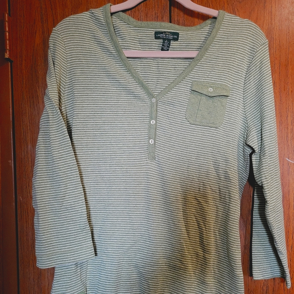 Lauren Jeans Co -  Green Stripe Shirt -Size L
